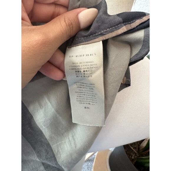 Burberry Brit Plaid Print Mock Neck Button-Up Top - Picture 5 of 8